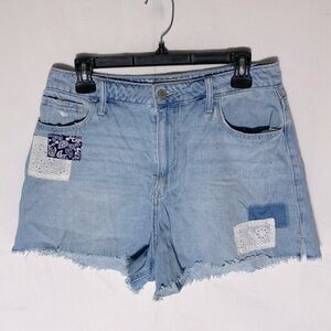 Hollister Light Wash High Rise Cut Off Patchwork Denim Jean Shorts 29